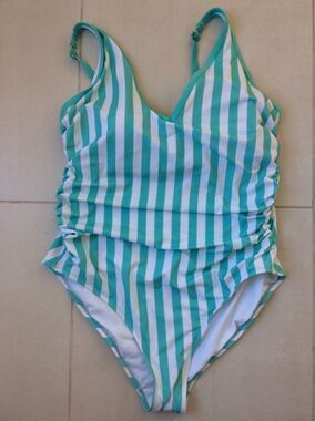 Kona Sol Swim One Piece Swimsuit Ruched Striped Summer Beach
